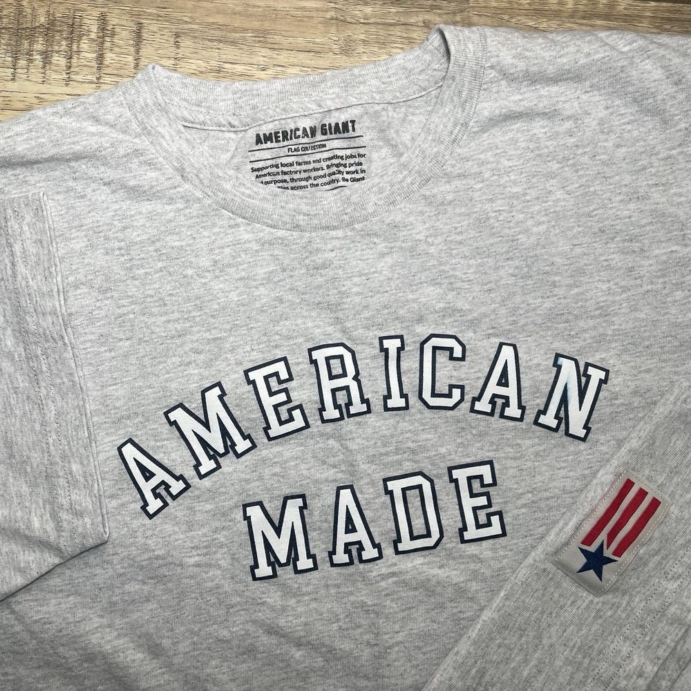 American Giant Mens Flag Collection American Made T-Shirt Heather Gray Large